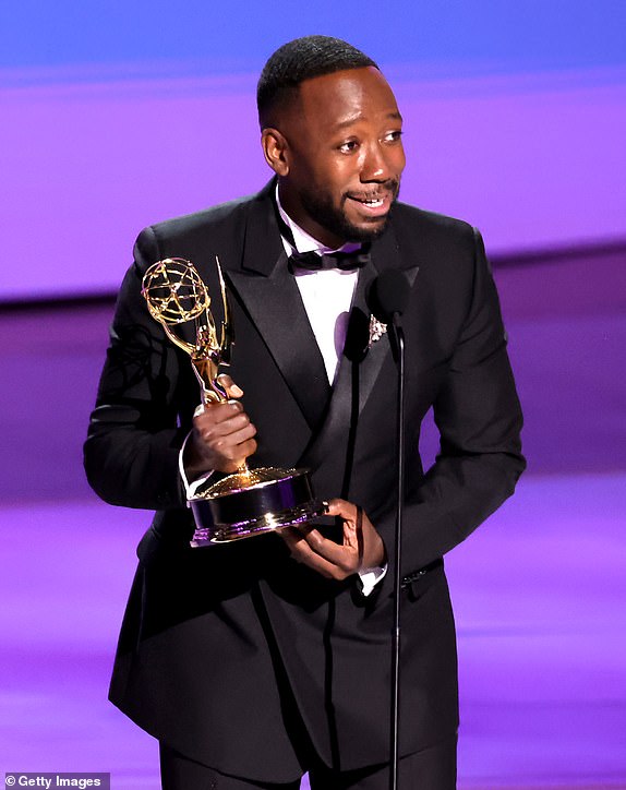 LOS ANGELES, CALIFORNIA - SEPTEMBER 15: Lamorne Morris accepts the Supporting Actor in a Limited or Anthology Series award for "Fargo" onstage during the 76th Primetime Emmy Awards at Peacock Theater on September 15, 2024 in Los Angeles, California.  (Photo by Kevin Winter/Getty Images)