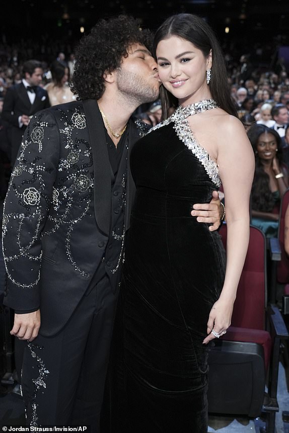 IMAGE DISTRIBUTED FOR THE TELEVISION ACADEMY - EXCLUSIVE - Benny Blanco and Selena Gomez at the 76th Emmy Awards on Sunday, Sept. 15, 2024 at the Peacock Theater in Los Angeles. (Photo by Jordan Strauss/Invision for the Television Academy/AP Content Services)