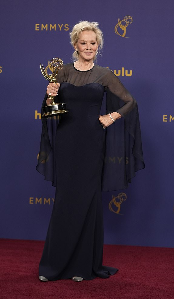 Jean Smart poses in the press room with the award for outstanding lead actress in a comedy series for "Hacks" during the 76th Primetime Emmy Awards on Sunday, Sept. 15, 2024, at the Peacock Theater in Los Angeles. (AP Photo/Jae C. Hong)