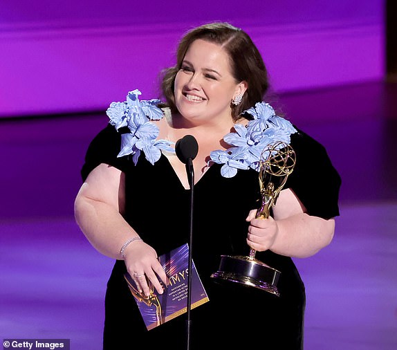 LOS ANGELES, CALIFORNIA - SEPTEMBER 15: Jessica Gunning accepts the Outstanding Supporting Actress in a Limited or Anthology Series or Movie award for "Baby Reindeer" onstage during the 76th Primetime Emmy Awards at Peacock Theater on September 15, 2024 in Los Angeles, California.  (Photo by Kevin Winter/Getty Images)