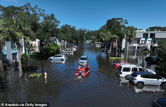 CLEARWATER, FLORIDA - OCTOBER 10: After Hurricane Milton hit Florida, the city of Clearwater was flooded. Search and rescue operations are ongoing in the area. (Photo by Lokman Vural Elibol/Anadolu via Getty Images)